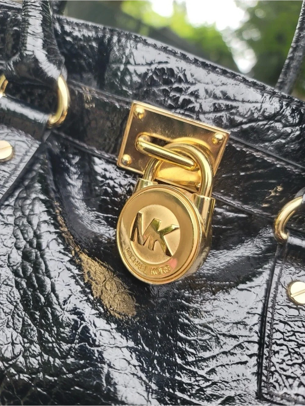 Michael Kors Black Patent Satchel with Gold Hardware